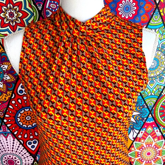 Y2K Mod Orange Patterned Mock Neck Sleeveless Top Sz 8-10 - Picture 4 of 5